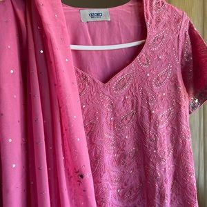 Pink embroidered gorgette shalwar Kameez with dupatta
